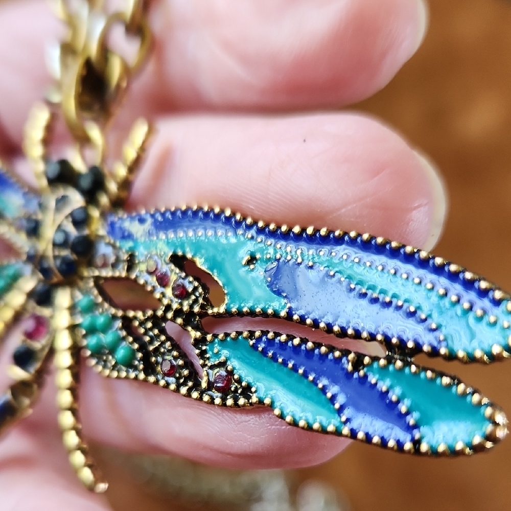 Gold and Blue Dragonfly Necklace - Picture 6 of 13